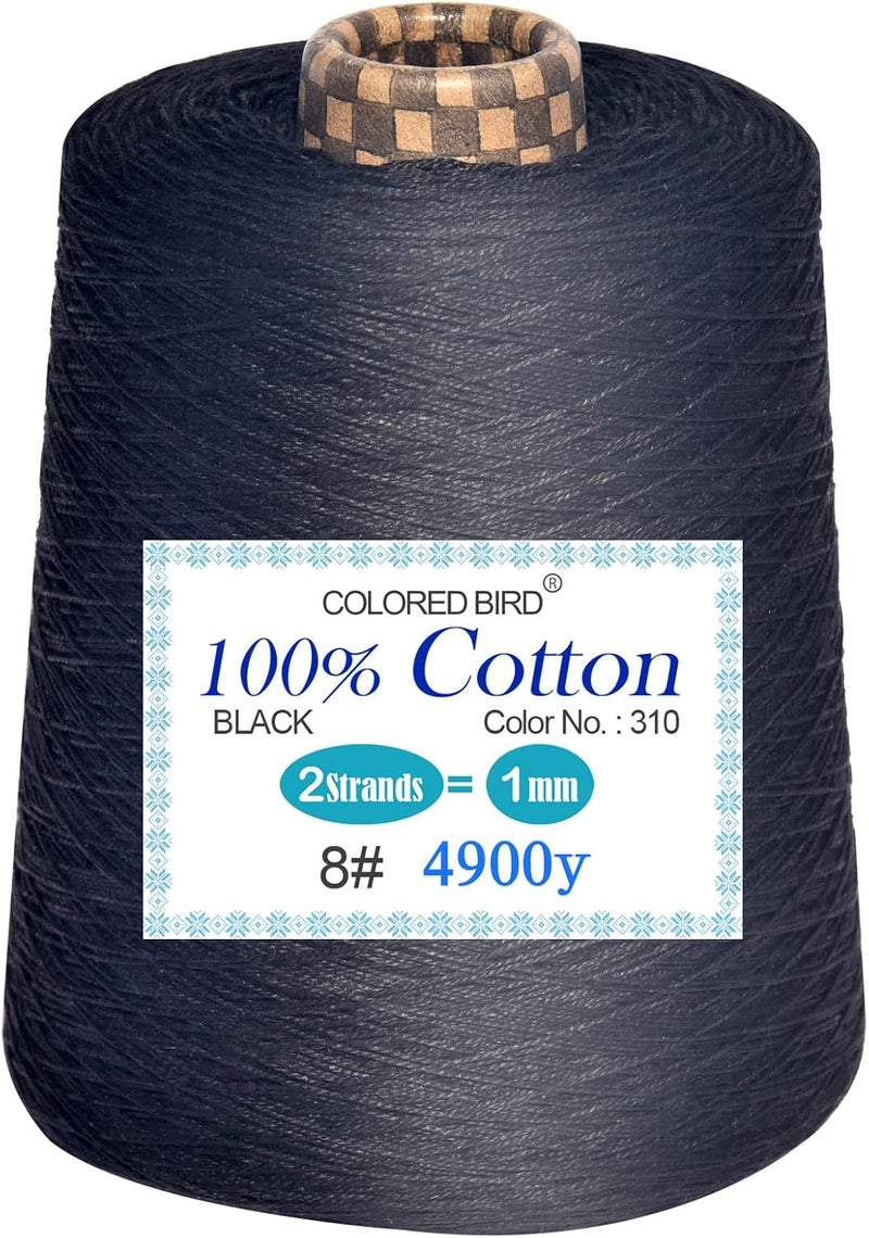 colored bird Size 8 Crochet Thread,Cotton Yarn,500g per Cone， Black - Image 1